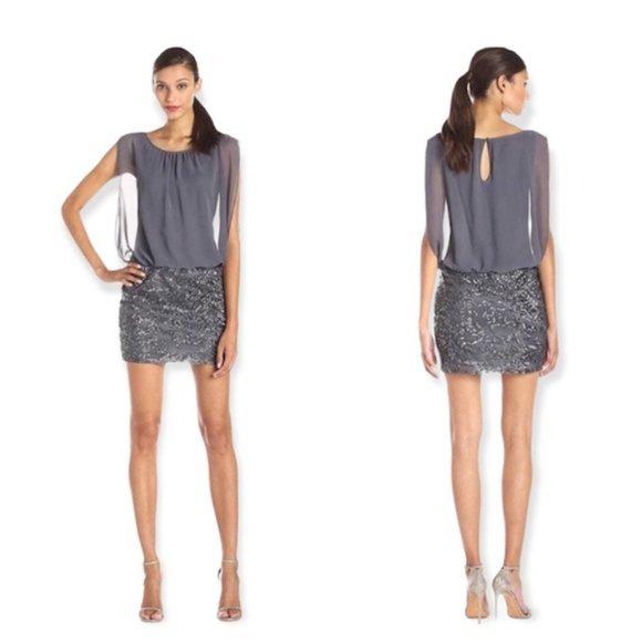 Aidan Mattox Sequin Cocktail Party Dress Gunmetal Size 8 NEW with Tag - Picture 1 of 13
